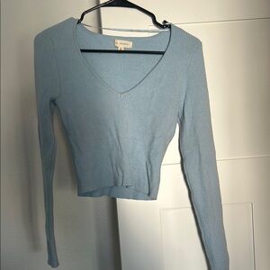 Brandy Melville Blue Long Sleeve Fitted Crop Blouse